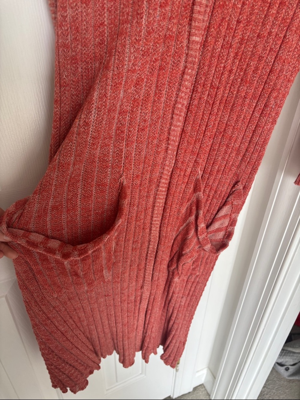 Free People Coral Rust Ribbed V-Neck Cardigan - Picture 3 of 5